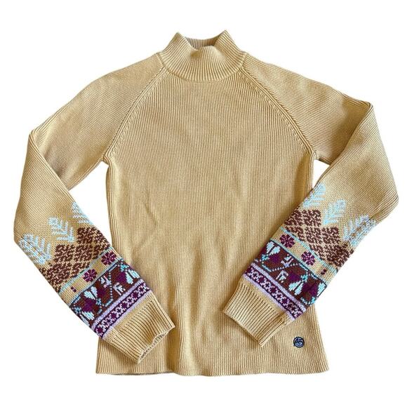 Vintage Women’s The North Face A5 Series Yellow Aztec Turtleneck Sweater Medium - Picture 1 of 4